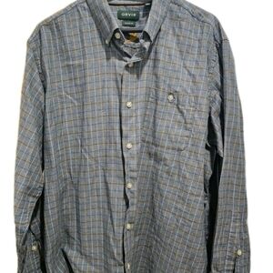 Orvis XL Blue and Tan Plaid Long-Sleeve Button-Down Shirt